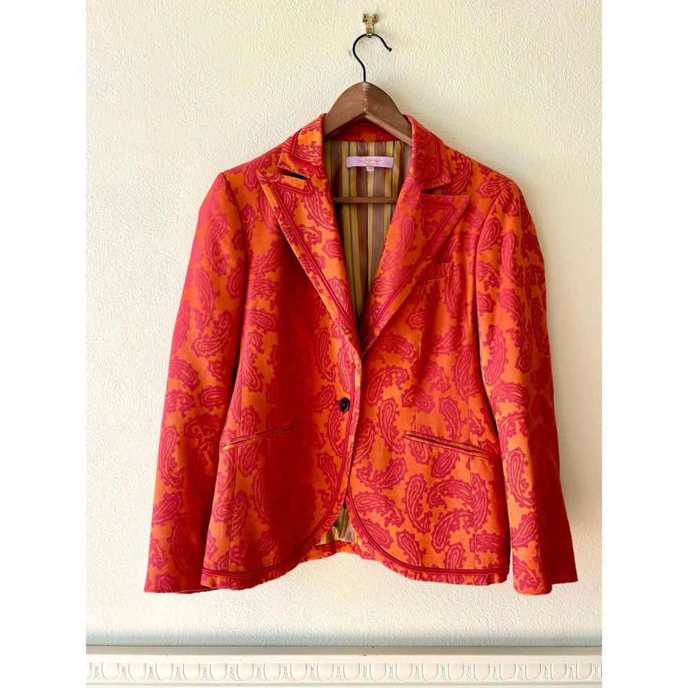 Vintage Kuhlman Italy Pink Orange Jacquard Paisley Blazer Statement‎ Jacket Y2K - Picture 10 of 11